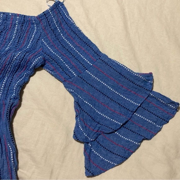 Mud Pie 100% Cotton Red, White, and Blue Blouse with Ruffled Sleeves - Picture 10 of 11